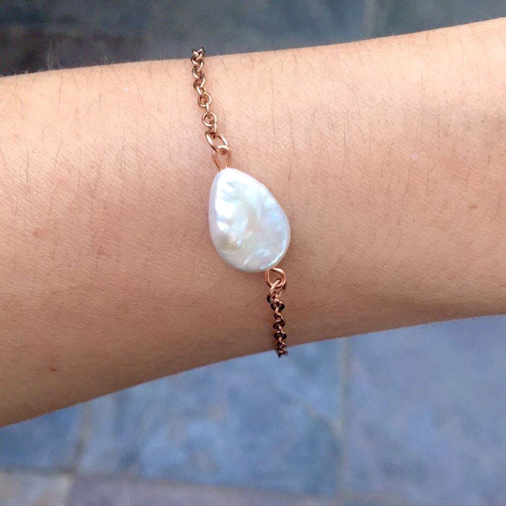 Freshwater Baroque Pearl + Rose Gold Stacking Bracelet - Picture 6 of 10